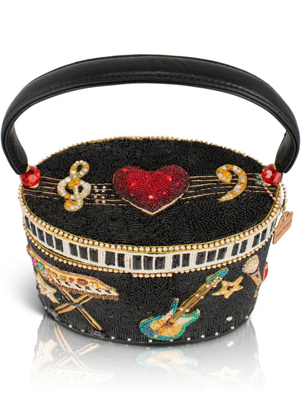 Mary Frances Jam Session Bead Handbag Music Heart Top Handle Bag Black Purse NEW - Picture 6 of 6